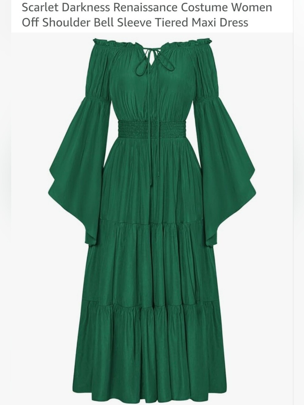 Smocked Waist Off-Shoulder Maxi Dress in Emerald Green